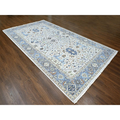 Oushak And Peshawar Wool Hand Knotted Rug Ivory Blueish Gray 8.0X13.9 -O010087