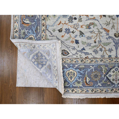 Oushak And Peshawar Wool Hand Knotted Rug Ivory Blueish Gray 8.0X13.9 -O010087