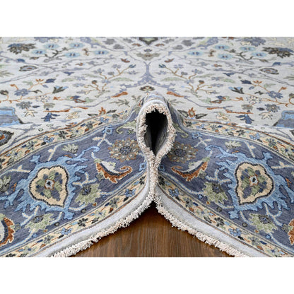 Oushak And Peshawar Wool Hand Knotted Rug Ivory Blueish Gray 8.0X13.9 -O010087