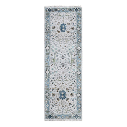 Oushak And Peshawar Wool Hand Knotted Rug Ivory Blueish Gray 2.5X7.9 -O010089