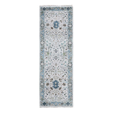 Oushak And Peshawar Wool Hand Knotted Rug Ivory Blueish Gray 2.5X7.9 -O010089