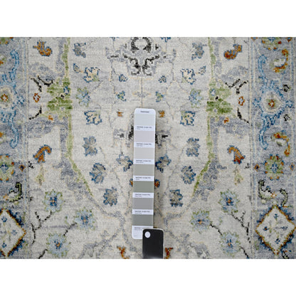 Oushak And Peshawar Wool Hand Knotted Rug Ivory Blueish Gray 2.5X7.9 -O010089