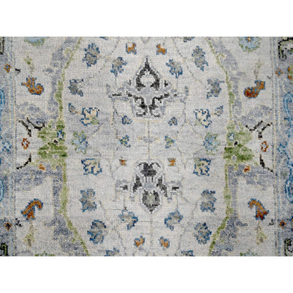 Oushak And Peshawar Wool Hand Knotted Rug Ivory Blueish Gray 2.5X7.9 -O010089