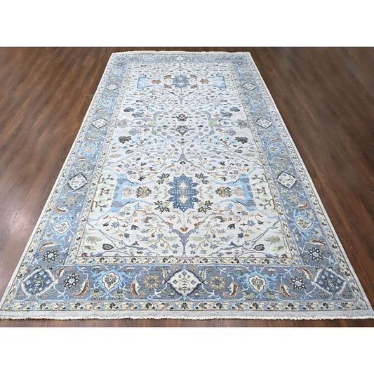 Oushak And Peshawar Wool Hand Knotted Rug Ivory Gray 8.10X16.0 -O010092