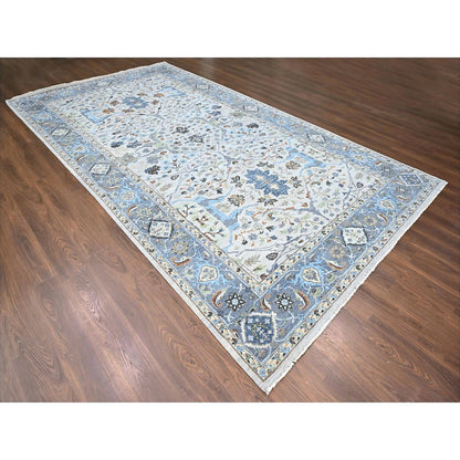 Oushak And Peshawar Wool Hand Knotted Rug Ivory Gray 8.10X16.0 -O010092