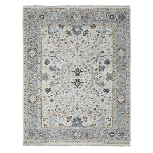Oushak And Peshawar Wool Hand Knotted Rug Ivory Gray 8.1X9.11 -O010093