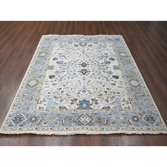 Oushak And Peshawar Wool Hand Knotted Rug Ivory Gray 8.1X9.11 -O010093