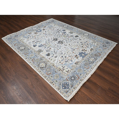 Oushak And Peshawar Wool Hand Knotted Rug Ivory Gray 8.1X9.11 -O010093