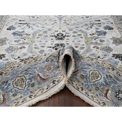 Oushak And Peshawar Wool Hand Knotted Rug Ivory Gray 8.1X9.11 -O010093