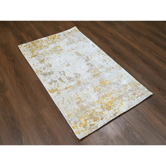 Modern and Contemporary Wool & Silk Hand Knotted Rug Grey No Border 3.0X4.10 -O010095