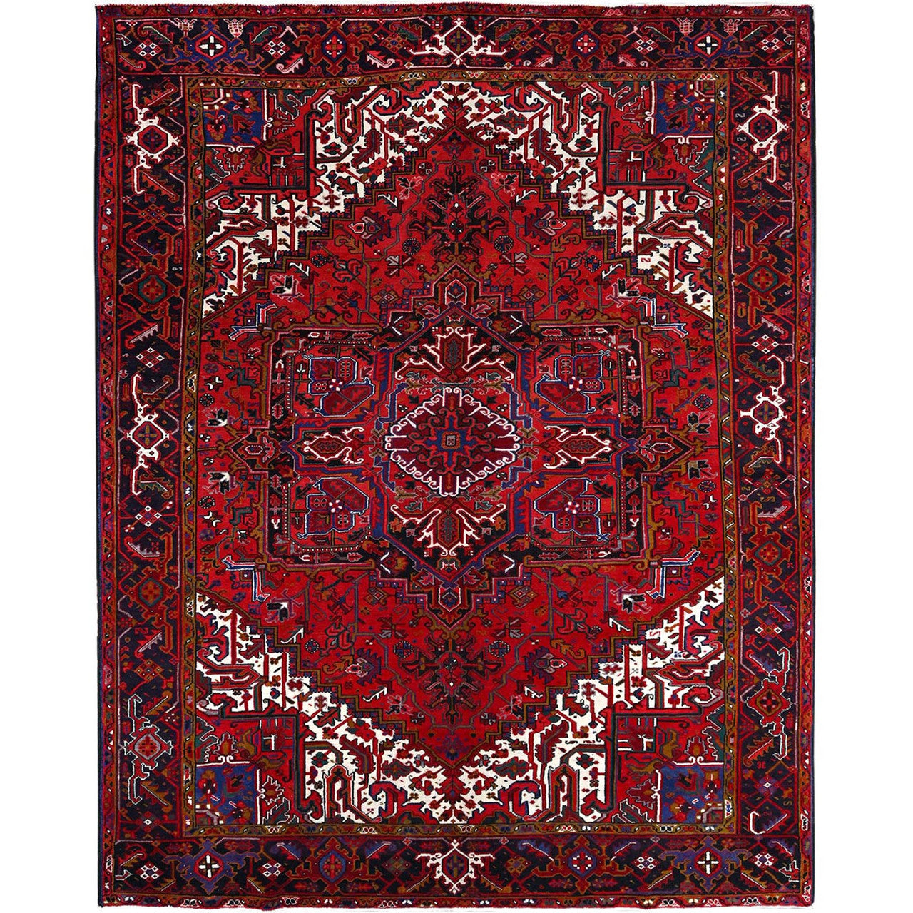 Red 8'7" x 10'10" Heriz Hand knotted Wool Rug - Sku: O0100