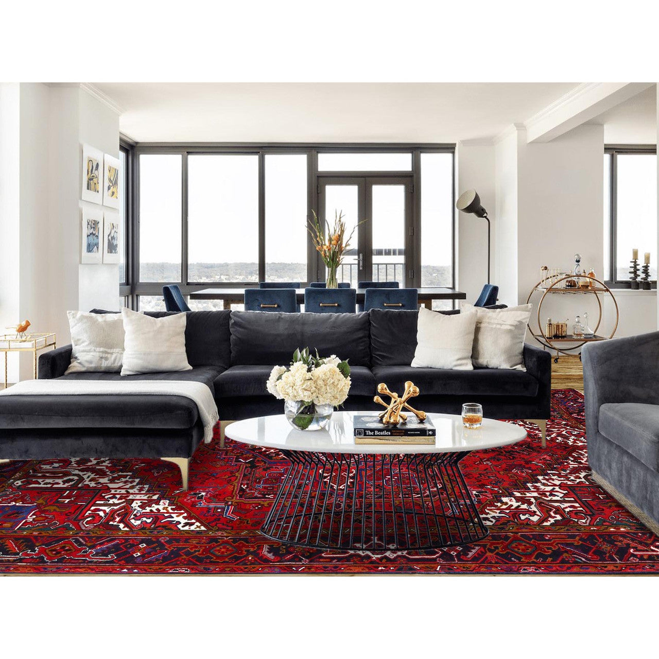 Red 8'7" x 10'10" Heriz Hand knotted Wool Rug - Sku: O0100