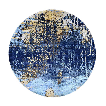 Modern and Contemporary Wool & Silk Hand Knotted Rug Blue 7.9x7.9 -O010100