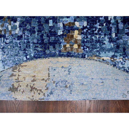 Modern and Contemporary Wool & Silk Hand Knotted Rug Blue 7.9x7.9 -O010100