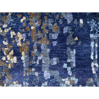 Modern and Contemporary Wool & Silk Hand Knotted Rug Blue 7.9x7.9 -O010100
