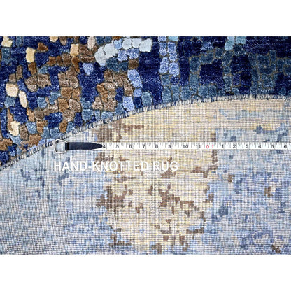 Modern and Contemporary Wool & Silk Hand Knotted Rug Blue 7.9x7.9 -O010100
