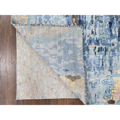 Modern and Contemporary Wool & Silk Hand Knotted Rug Blue 2.6x12.0 -O010101