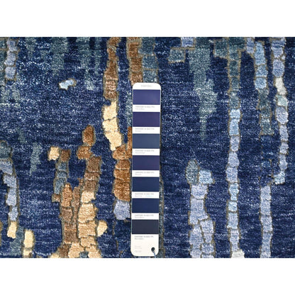 Modern and Contemporary Wool & Silk Hand Knotted Rug Blue 2.6x12.0 -O010101