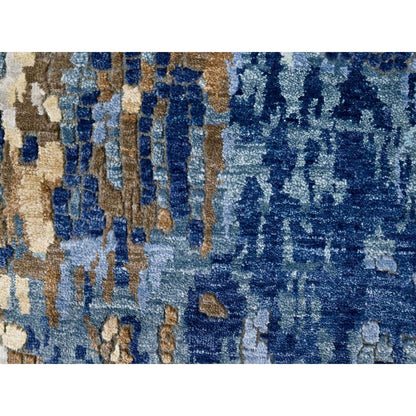 Modern and Contemporary Wool & Silk Hand Knotted Rug Blue 2.6x12.0 -O010101