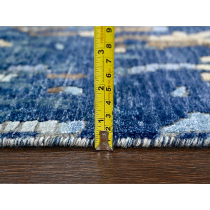 Modern and Contemporary Wool & Silk Hand Knotted Rug Blue 2.6x12.0 -O010101