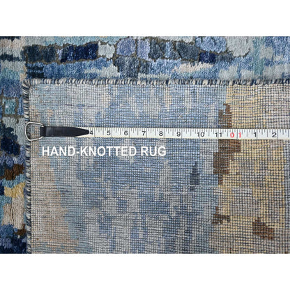 Modern and Contemporary Wool & Silk Hand Knotted Rug Blue 2.6x12.0 -O010101