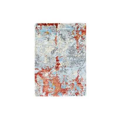 Modern and Contemporary Wool & Silk Hand Knotted Rug Orange 2.0x3.0 -O010103