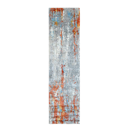 Modern and Contemporary Wool & Silk Hand Knotted Rug Orange 2.6x9.9 -O010104