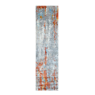 Modern and Contemporary Wool & Silk Hand Knotted Rug Orange 2.6x9.9 -O010104