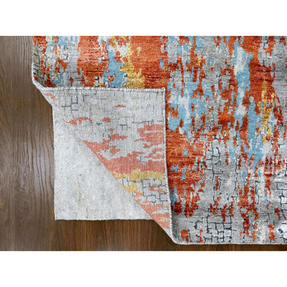 Modern and Contemporary Wool & Silk Hand Knotted Rug Orange 2.6x9.9 -O010104