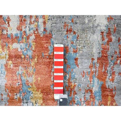Modern and Contemporary Wool & Silk Hand Knotted Rug Orange 2.6x9.9 -O010104