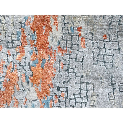 Modern and Contemporary Wool & Silk Hand Knotted Rug Orange 2.6x9.9 -O010104