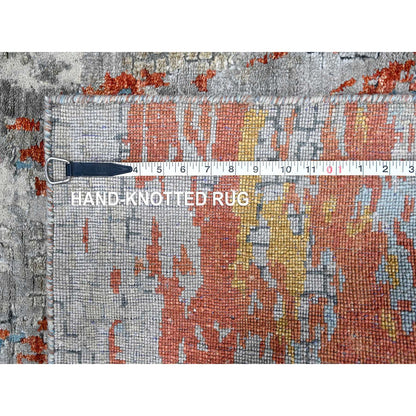 Modern and Contemporary Wool & Silk Hand Knotted Rug Orange 2.6x9.9 -O010104