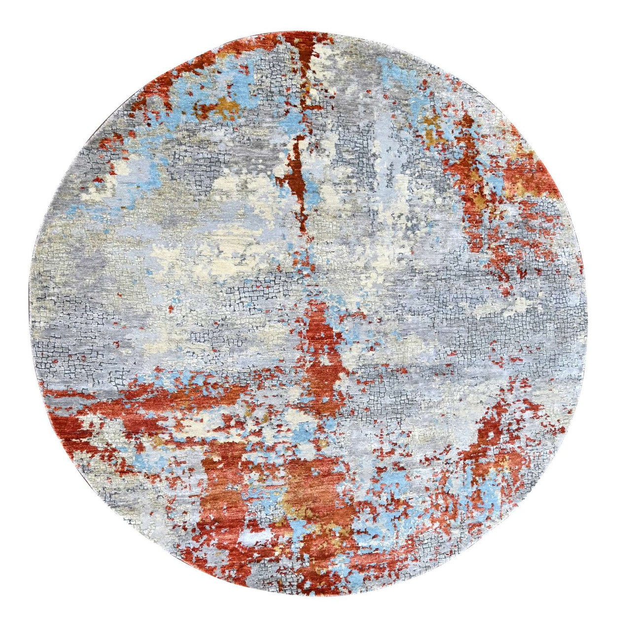 Modern and Contemporary Wool & Silk Hand Knotted Rug Orange 7.11x7.11 -O010105