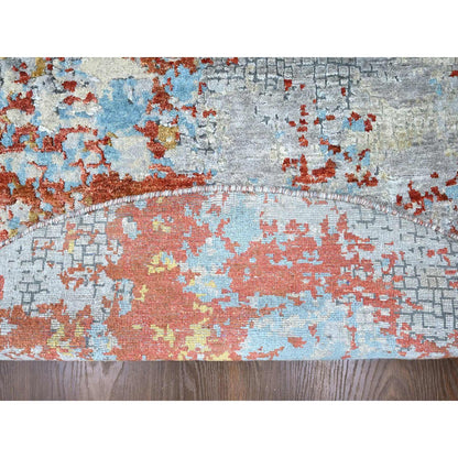 Modern and Contemporary Wool & Silk Hand Knotted Rug Orange 7.11x7.11 -O010105
