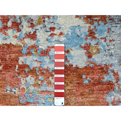 Modern and Contemporary Wool & Silk Hand Knotted Rug Orange 7.11x7.11 -O010105