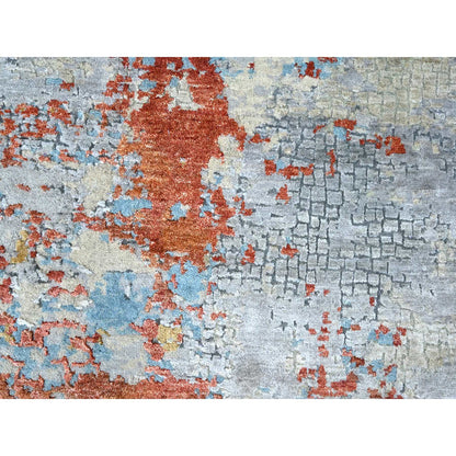 Modern and Contemporary Wool & Silk Hand Knotted Rug Orange 7.11x7.11 -O010105