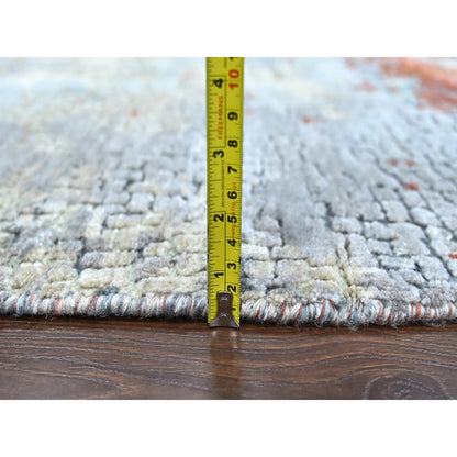 Modern and Contemporary Wool & Silk Hand Knotted Rug Orange 7.11x7.11 -O010105