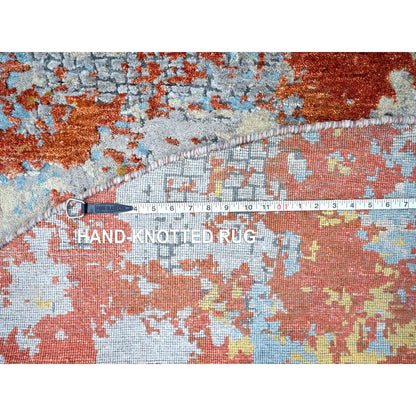 Modern and Contemporary Wool & Silk Hand Knotted Rug Orange 7.11x7.11 -O010105