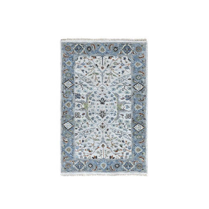 Oushak And Peshawar Wool Hand Knotted Rug Ivory 3.0x4.10 -O010107