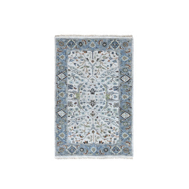 Oushak And Peshawar Wool Hand Knotted Rug Ivory 3.0x4.10 -O010107