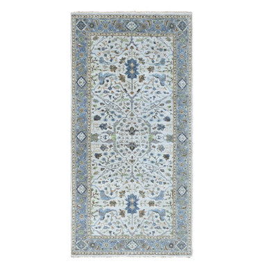 Oushak And Peshawar Wool Hand Knotted Rug Ivory 5.9x11.10 -O010108