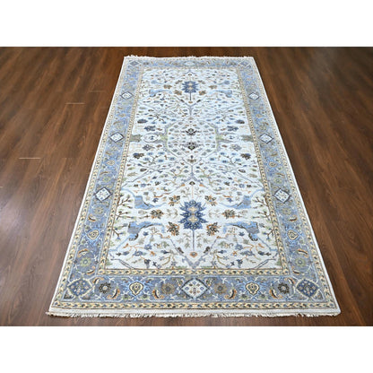 Oushak And Peshawar Wool Hand Knotted Rug Ivory 5.9x11.10 -O010108
