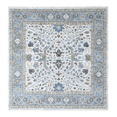 Oushak And Peshawar Wool Hand Knotted Rug Ivory 9.11x10.0 -O010110