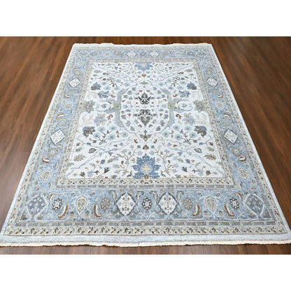 Oushak And Peshawar Wool Hand Knotted Rug Ivory 9.11x10.0 -O010110