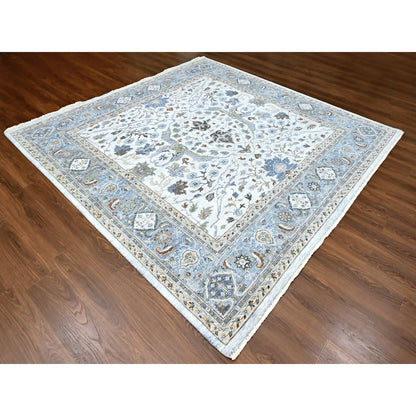 Oushak And Peshawar Wool Hand Knotted Rug Ivory 9.11x10.0 -O010110