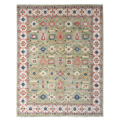 Oushak And Peshawar Wool Hand Knotted Rug Green 8.10x11.10 -O010114