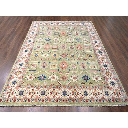 Oushak And Peshawar Wool Hand Knotted Rug Green 8.10x11.10 -O010114
