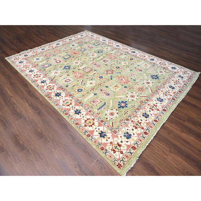 Oushak And Peshawar Wool Hand Knotted Rug Green 8.10x11.10 -O010114