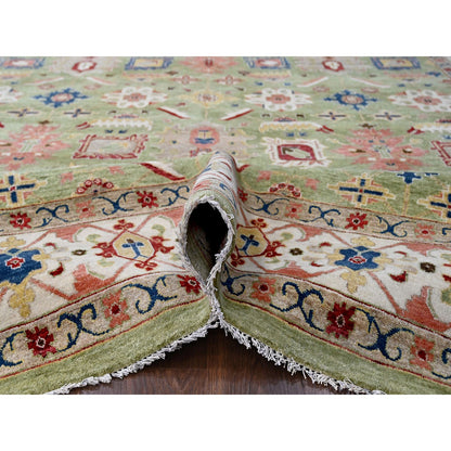 Oushak And Peshawar Wool Hand Knotted Rug Green 8.10x11.10 -O010114