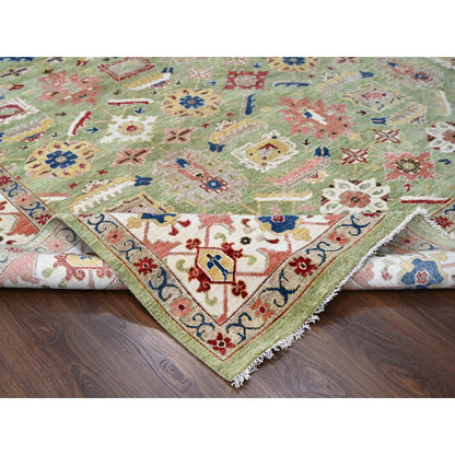 Oushak And Peshawar Wool Hand Knotted Rug Green 8.10x11.10 -O010114